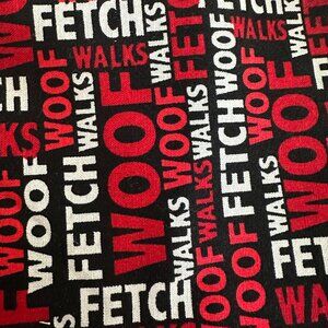 Woof Fetch Woof Walks    Red   Cotton Fabric. 44" wide
